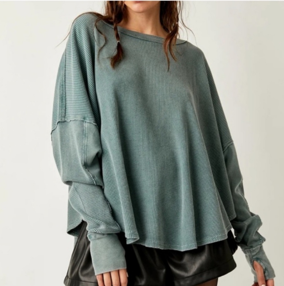 New! Free People Microphone Drop Thermal We The Free in Silver Pine
